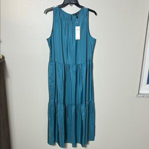 Eileen Fisher washed silk habutai tiered sleeveless dress NWT in River, XL